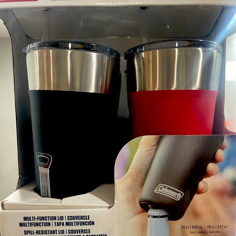 Black - Red - cups - camping - for you - Coleman - can opener - beach cups